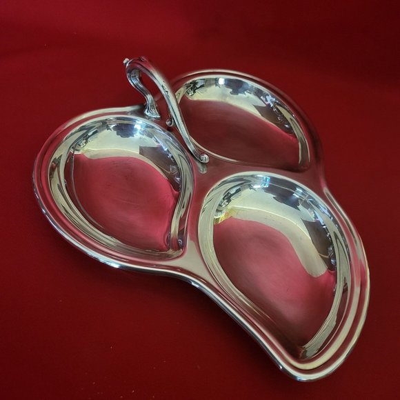 Vintage Silverplated Divided 3 Sectional Server Tray with Handle Pear Shape - Picture 14 of 14